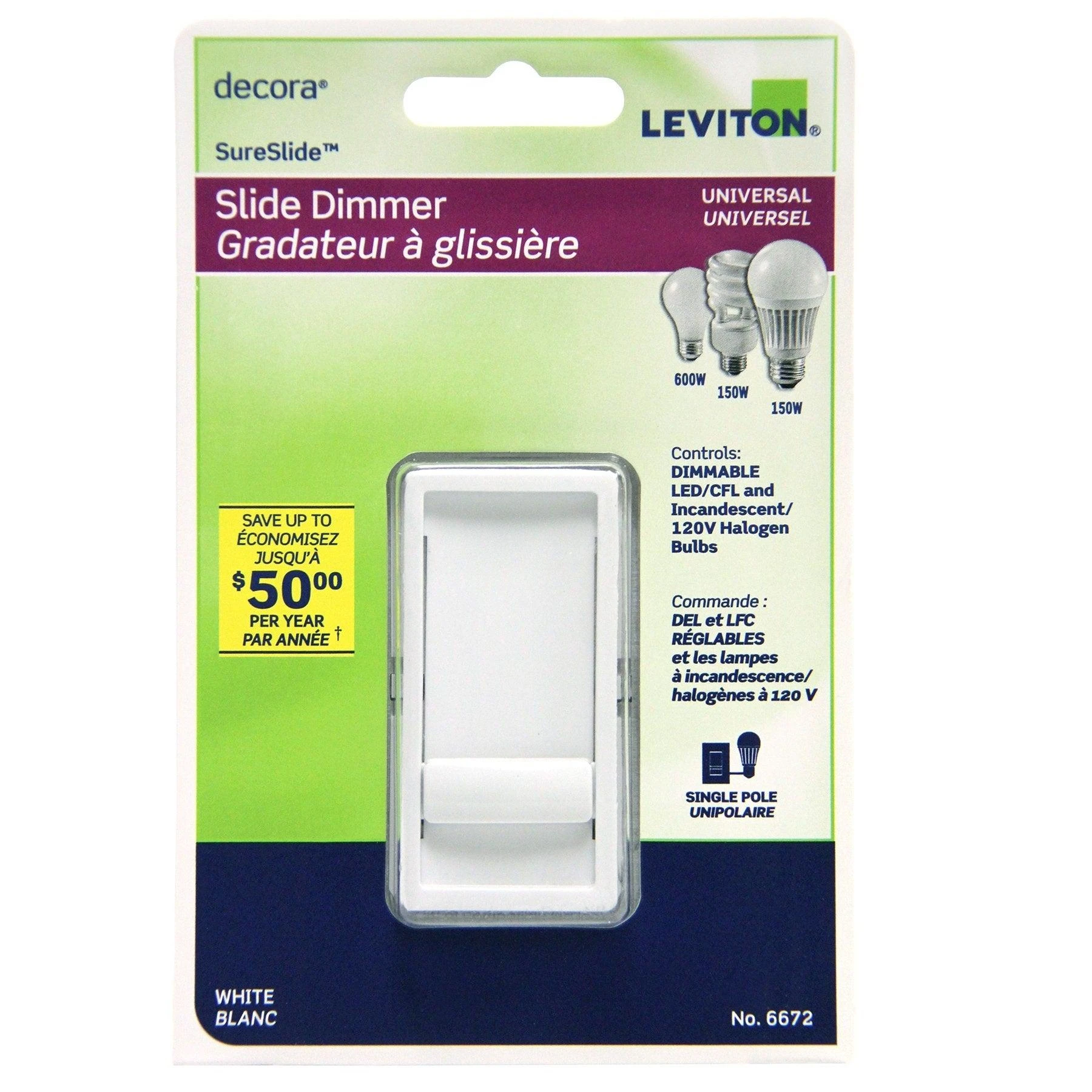 Leviton Decora SureSlide Dimmer - White - Image 2