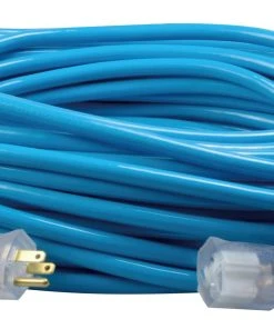 Southwire 100ft, 12/3 SJTW Cool Blue Extension Cord W/Lighted End, Model 2579SW000H