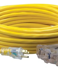 Southwire 50ft, 12/3 SJTW Yellow Tri-Source Extension Cord W/Lighted End, Model 4188SW8802