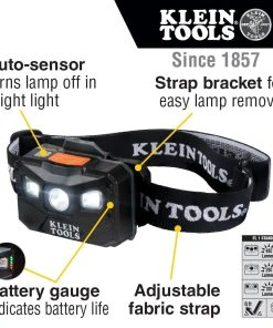 Klein Tools Rechargeable Headlamp With Strap, 400 Lumen All-Day Runtime, Auto-Off, Model 56048 -Leviton Store 56048 callout