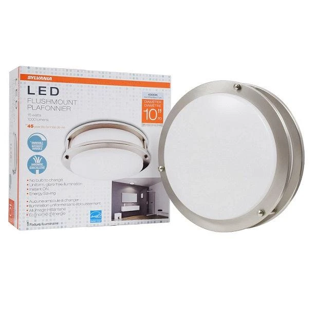 Sylvania 10 inch LED Round Flush Mount Luminaire 15 W, Bright White 4000K, Model LEDFLUSHRND10I$12 LEDVANCE Sylvania 10 Inch LED Round Flush Mount Luminaire 15 W, Bright White 4000K, Model LEDFLUSHRND10I$12 -Leviton Store 71404 bb Beauty Shot