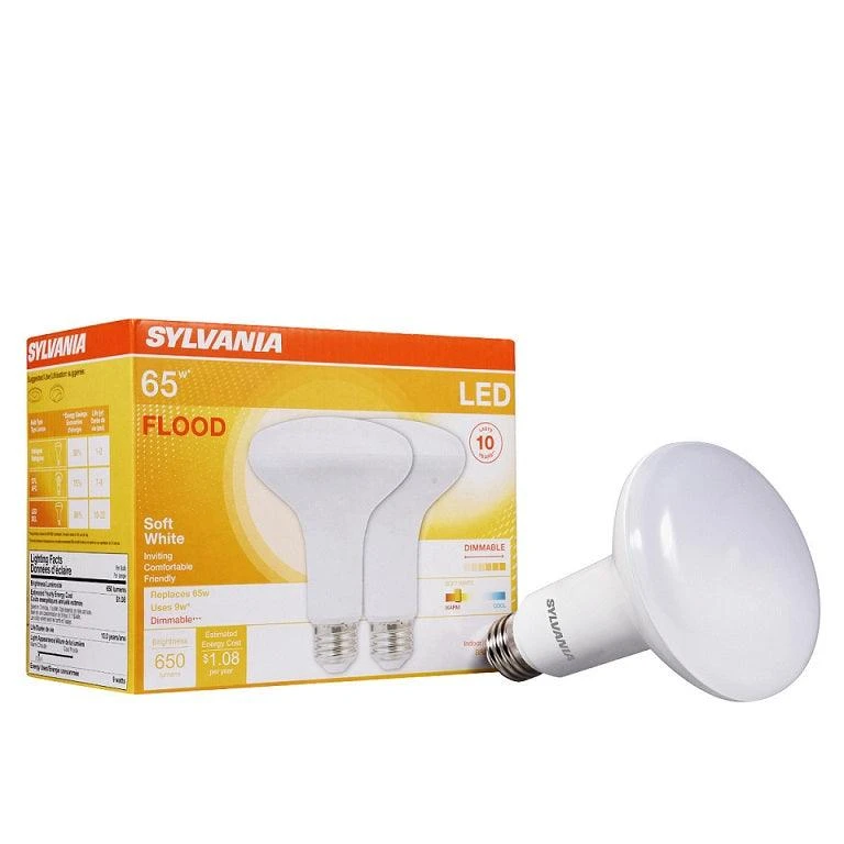 Sylvania Contractor Series BR30 Reflector 9W, Warm White 2700K LED Light Bulb (Pack of 2), Model 73954 LEDVANCE Sylvania Contractor Series BR30 Reflector 9W, Warm White 2700K LED Light Bulb (Pack Of 2), Model 73954 -Leviton Store 73954 bb Beauty Shot