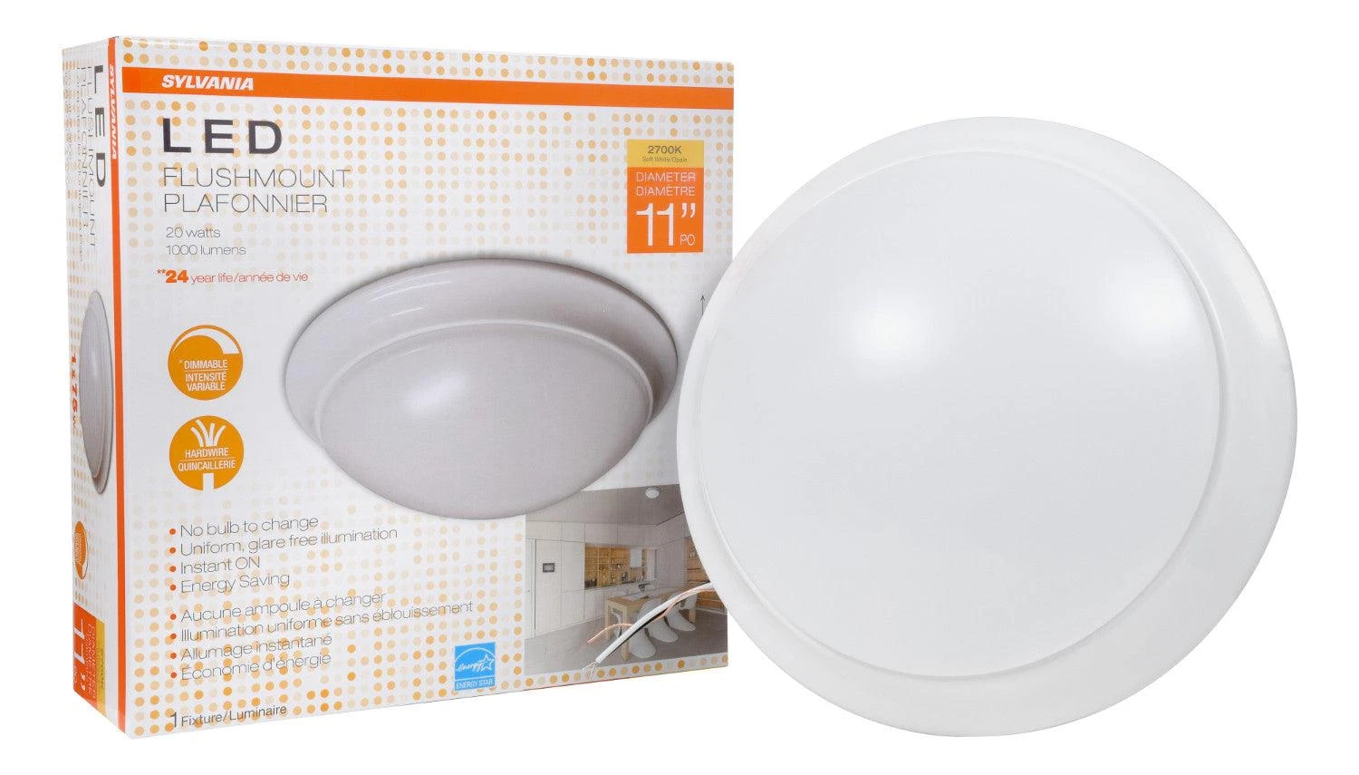 LEDVANCE Sylvania 11 Inch LED Flush Mount Cloud With Trim, 21W, Warm White 2700K, Model 74307 - Image 2