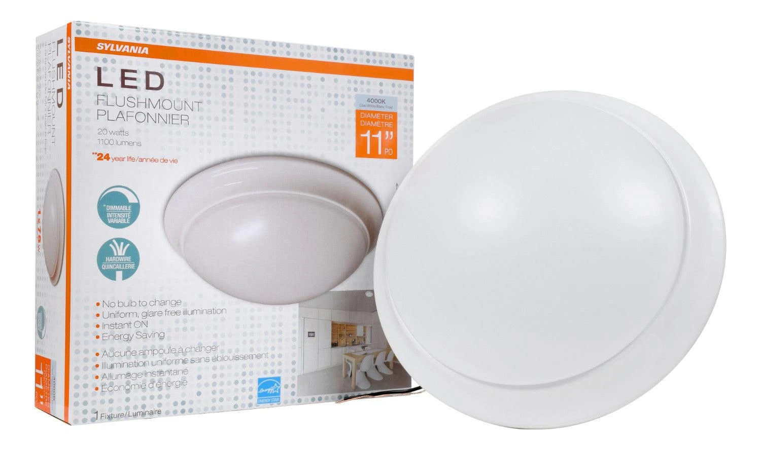 LEDVANCE Sylvania 11 Inch LED Flush Mount Cloud With Trim 21W, Bright White 4000K, Model 74308 - Image 2