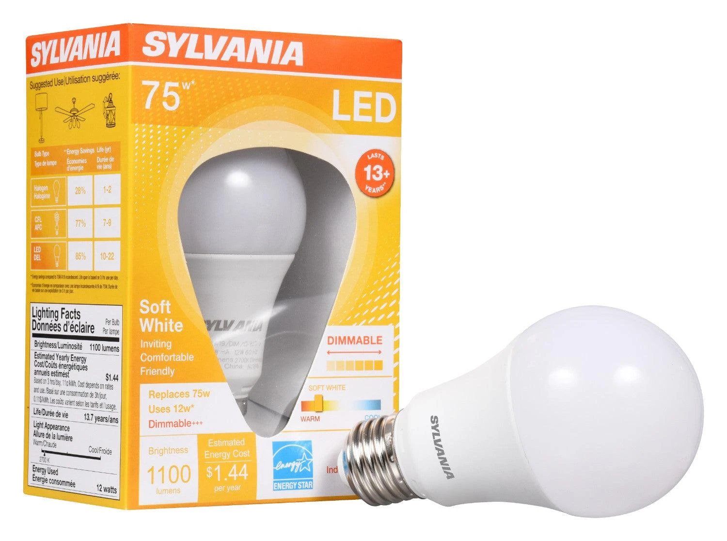 LEDVANCE Sylvania Ultra A19, 12W Warm White 2700K LED Light Bulb, Model 74685 - Image 2