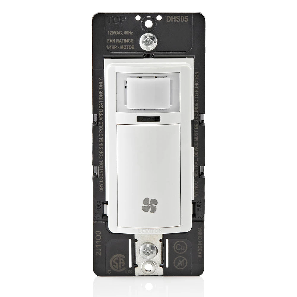Leviton Decora In-Wall Humidity Sensor And Fan Control Switch, 1/4 HP, White, Model DHS05-1LW