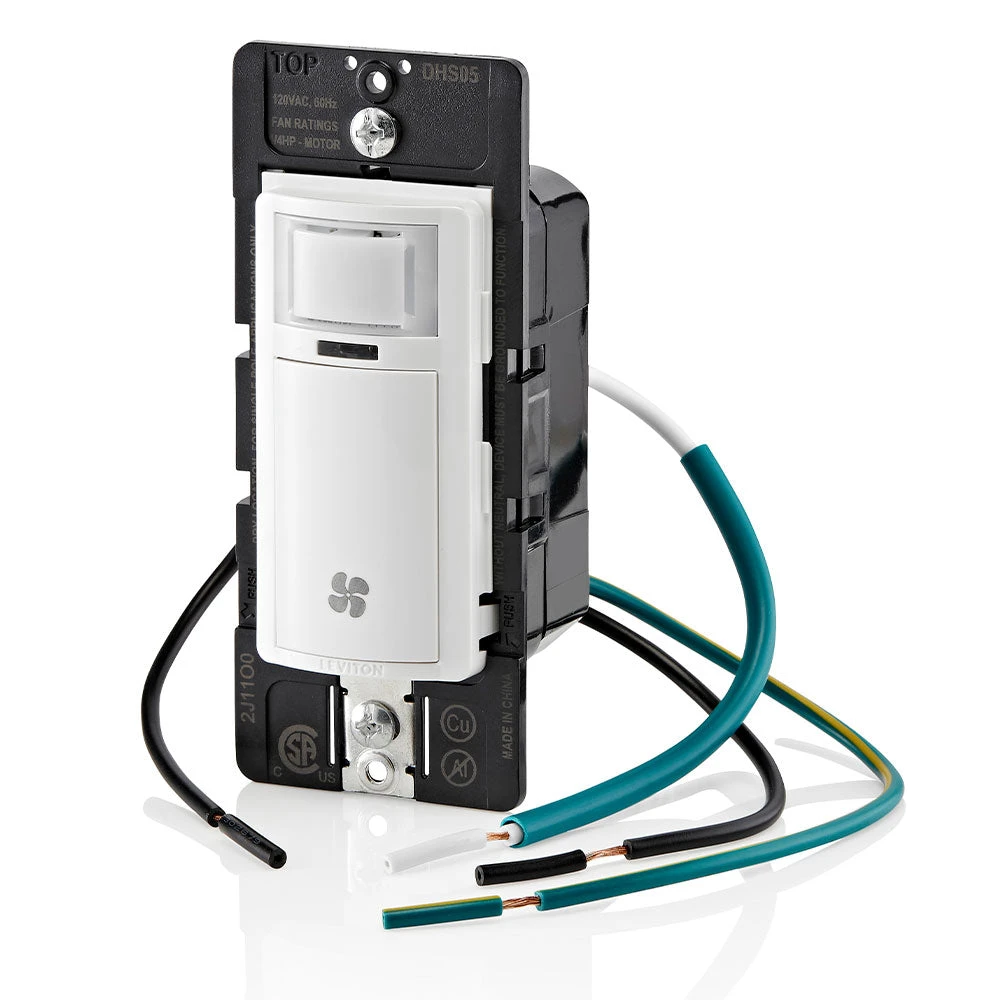 Leviton Decora In-Wall Humidity Sensor And Fan Control Switch, 1/4 HP, White, Model DHS05-1LW - Image 3