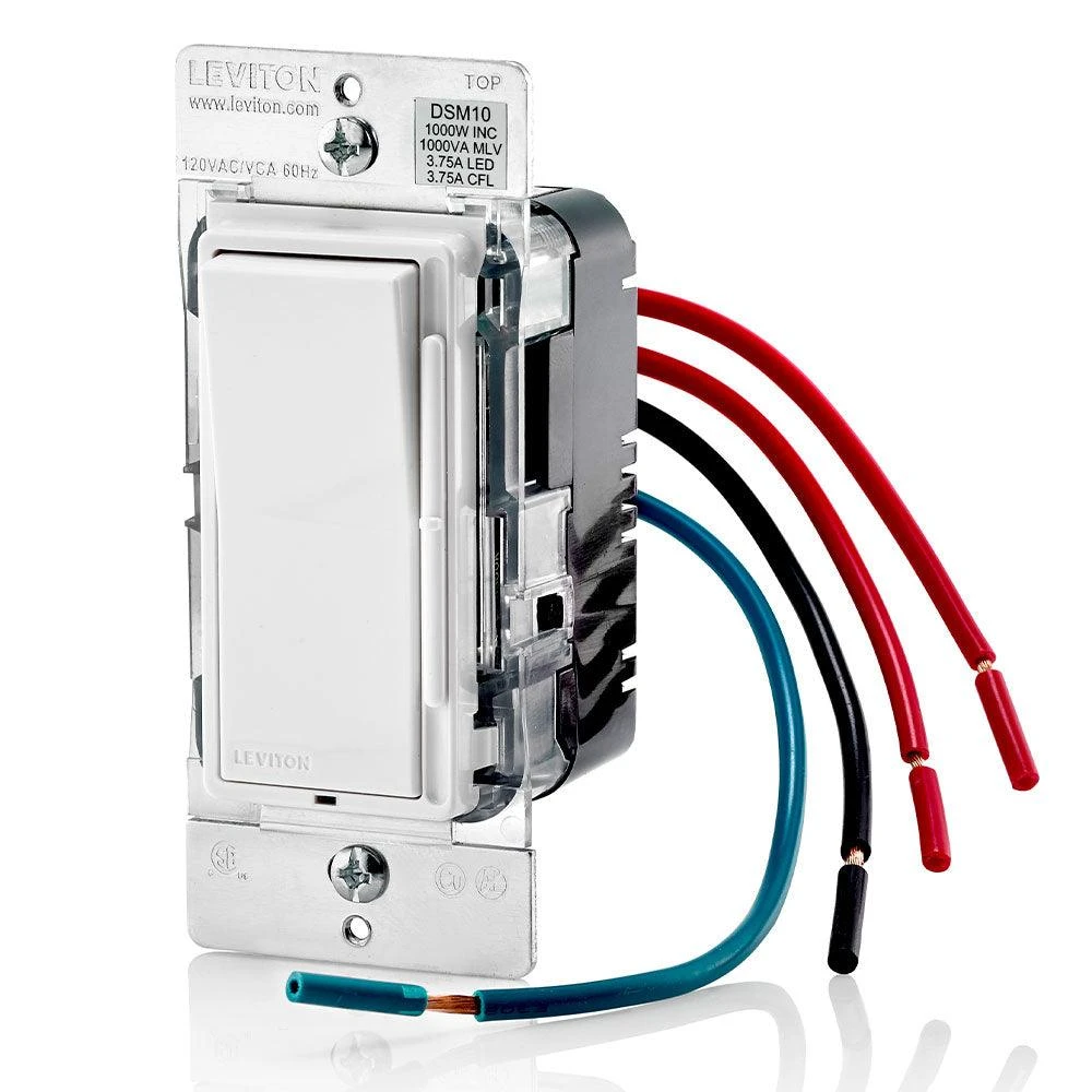 Leviton Decora Rocker-Slide Dimmer for LED, CFL, MLV and Incandescent bulbs, Model DSM10-752 Leviton Decora Rocker-Slide Dimmer For LED, CFL, MLV And Incandescent Bulbs, Model DSM10-752 -Leviton Store DSM10 1LZ b