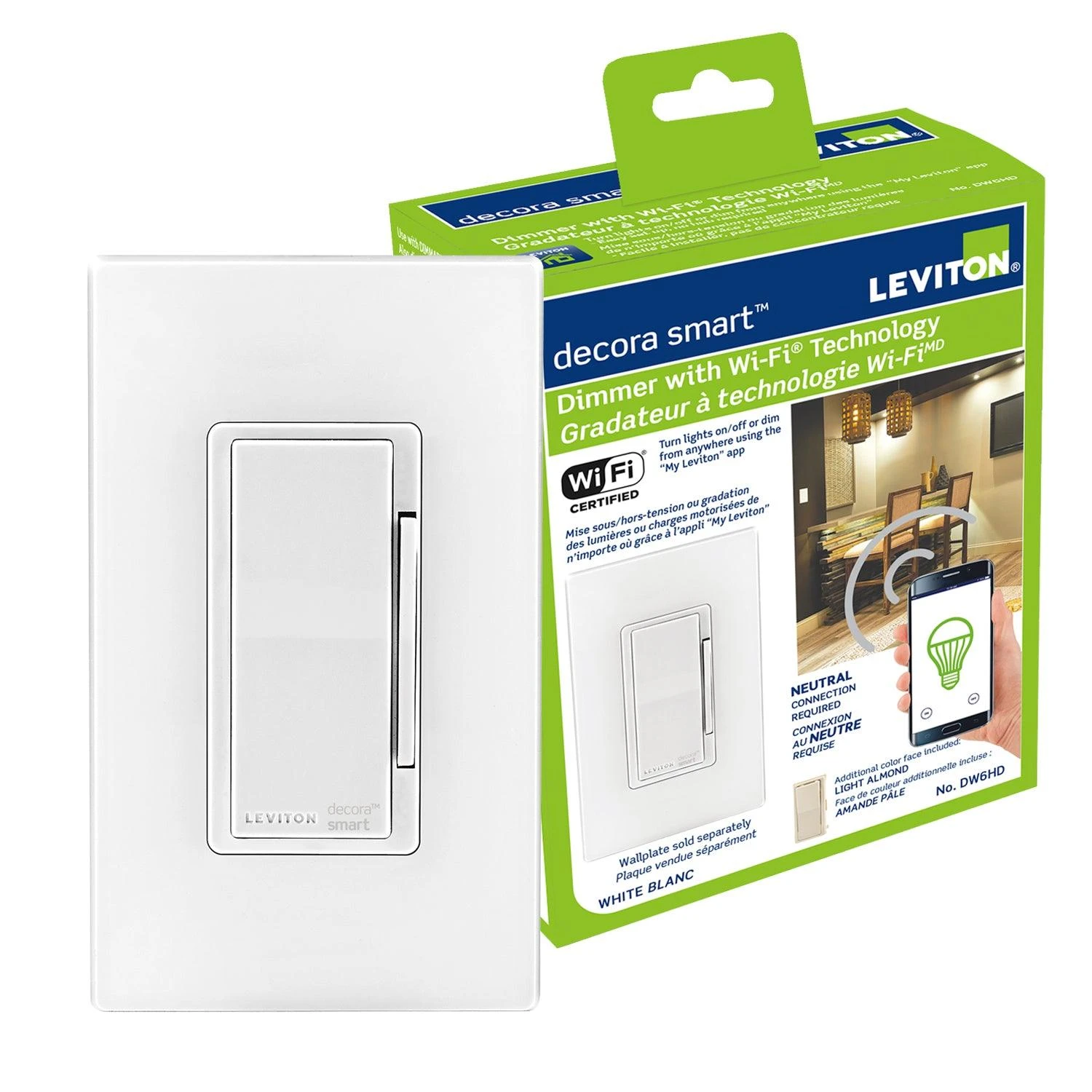 Leviton Decora Smart Dimmer With Wi-Fi Technology, Model DW6HD701 - Image 3