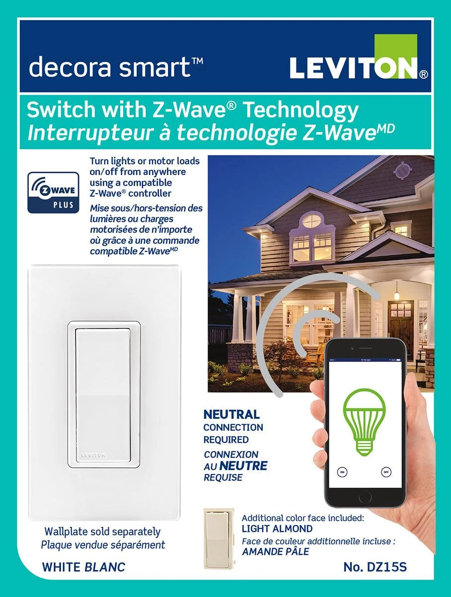 Leviton Decora Smart Switch With Z-Wave Technology, Model DZ15S752