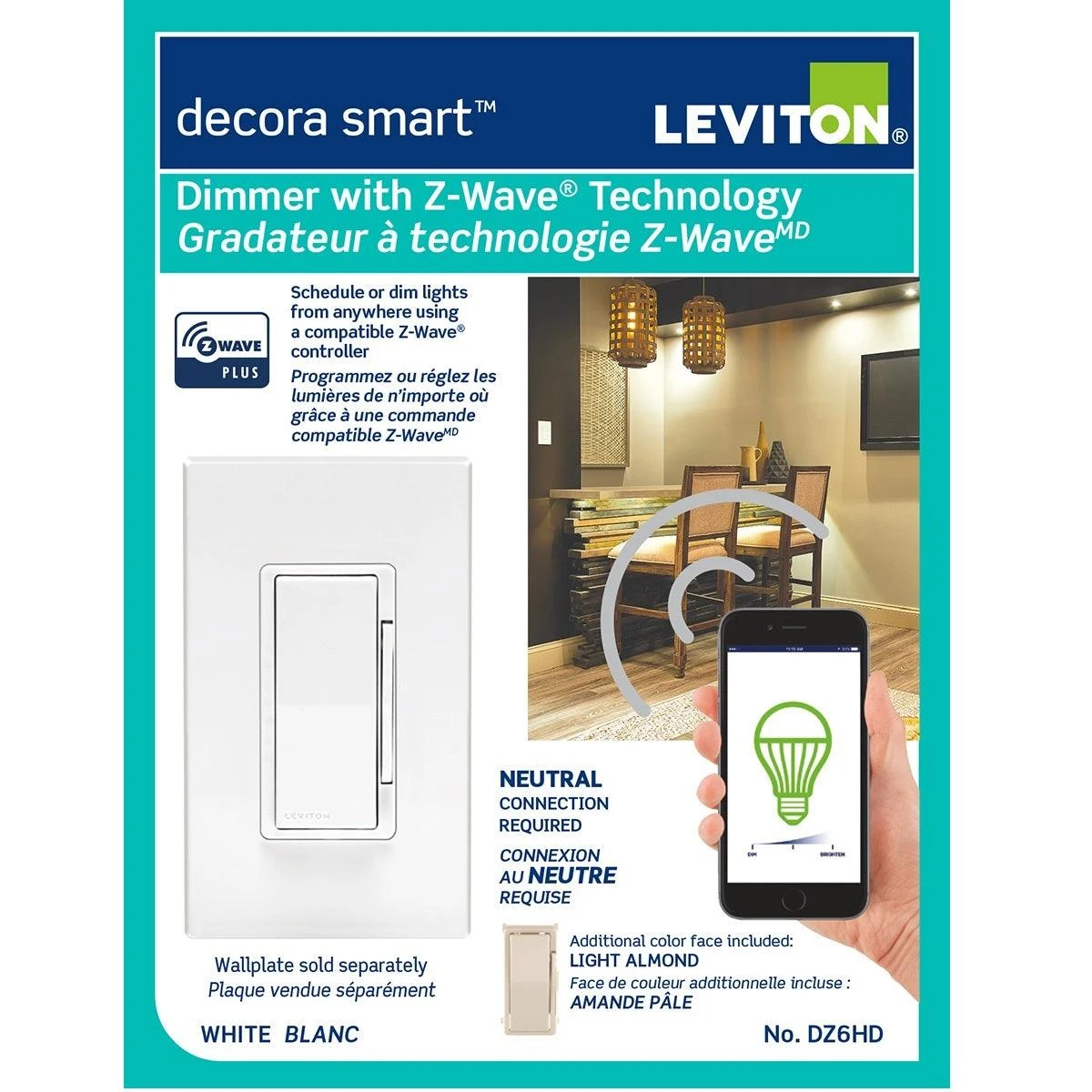 Leviton Decora Smart Dimmer with Z-Wave Technology, Model DZ6HD751 Leviton Decora Smart Dimmer With Z-Wave Technology, Model DZ6HD751 -Leviton Store DZ6HD pkg1 e6b6cfb3 53d7 4705 9efe fa35a48f5c00