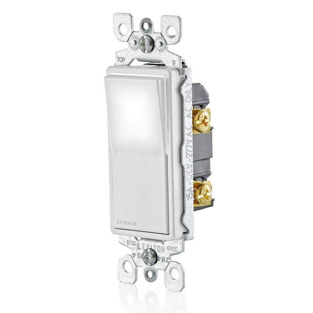 Leviton 15Amp Decora LED Illuminated Rocker Single-Pole Switch, Model L5611-2W - Image 2