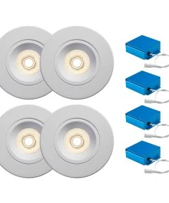 Liteline Package Of 4x 4" Luna LED White Round Regressed Gimbal Recessed Fixture, Dim To Warm, Including 1x OnCloud Dimmer, Model RA4-12RG-DTW90WH-4KT