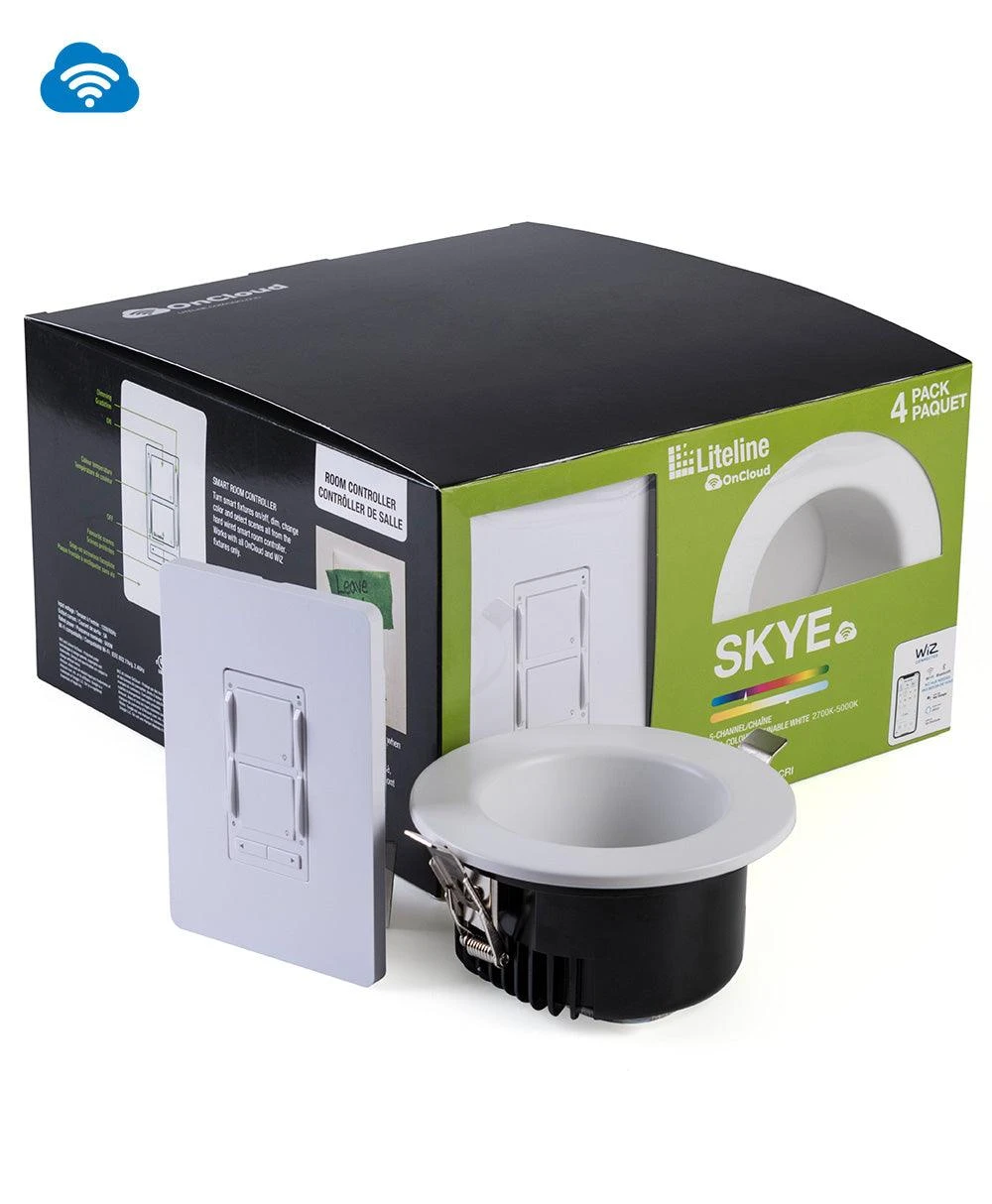 Liteline Package of 4x 4" White Skye OnCloud Recessed Fixture Including 1x OnCloud Room Controller, Model SLMB4-RGBTW-WH-4KT* Liteline Package Of 4x 4" White Skye OnCloud Recessed Fixture Including 1x OnCloud Room Controller, Model SLMB4-RGBTW-WH-4KT* -Leviton Store SLMB4 RGBTW WH 4KT b