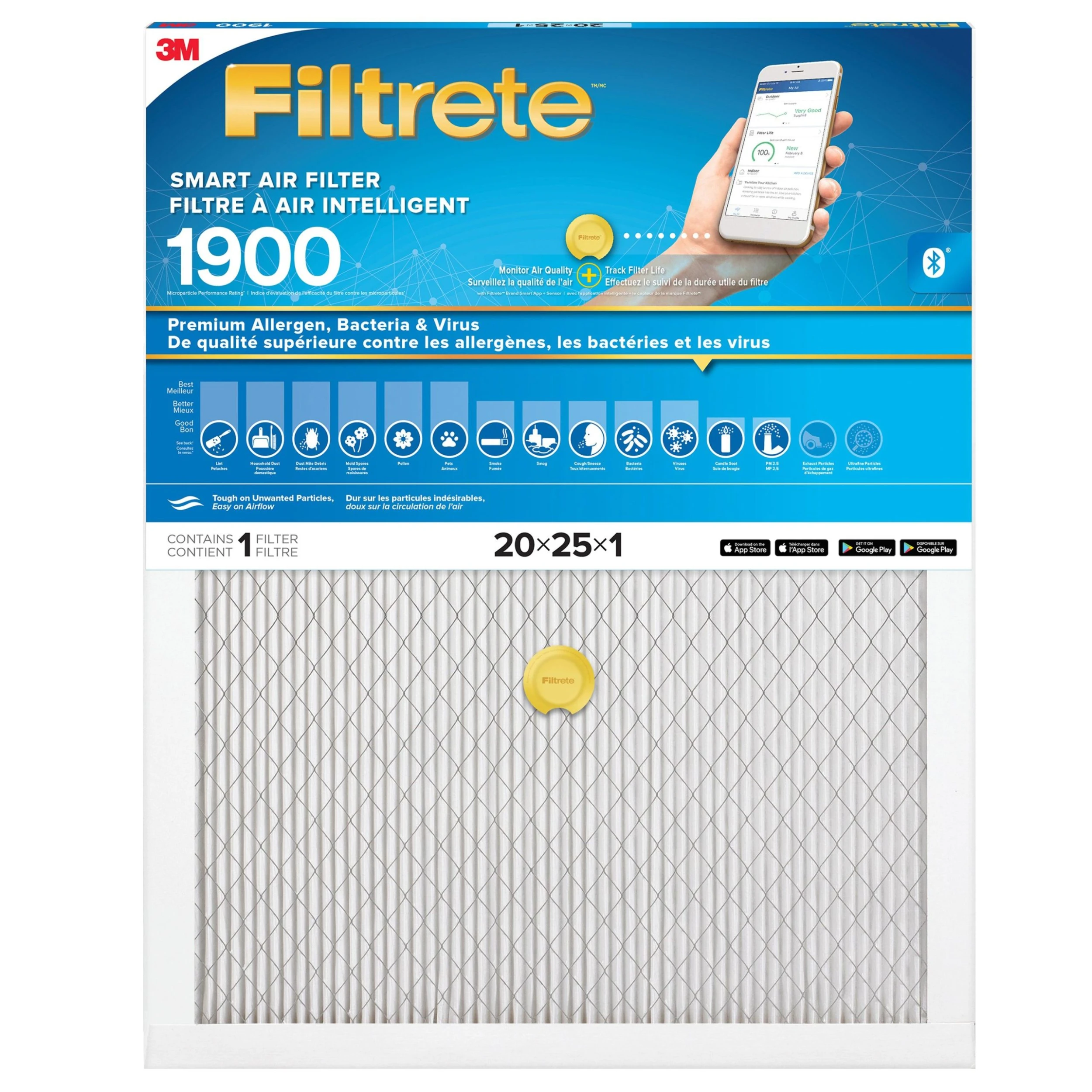 3M Canada 3M Filtrete Smart Premium Allergen, Bacteria & Virus Filter, Model MPR 1900, 20x25x1 In