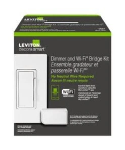 Leviton Decora Smart No-Neutral Kit Dimmer & Wi-Fi Bridge Retrofit For Homes Without Neutral Wire, In White, Model DNKIT-W
